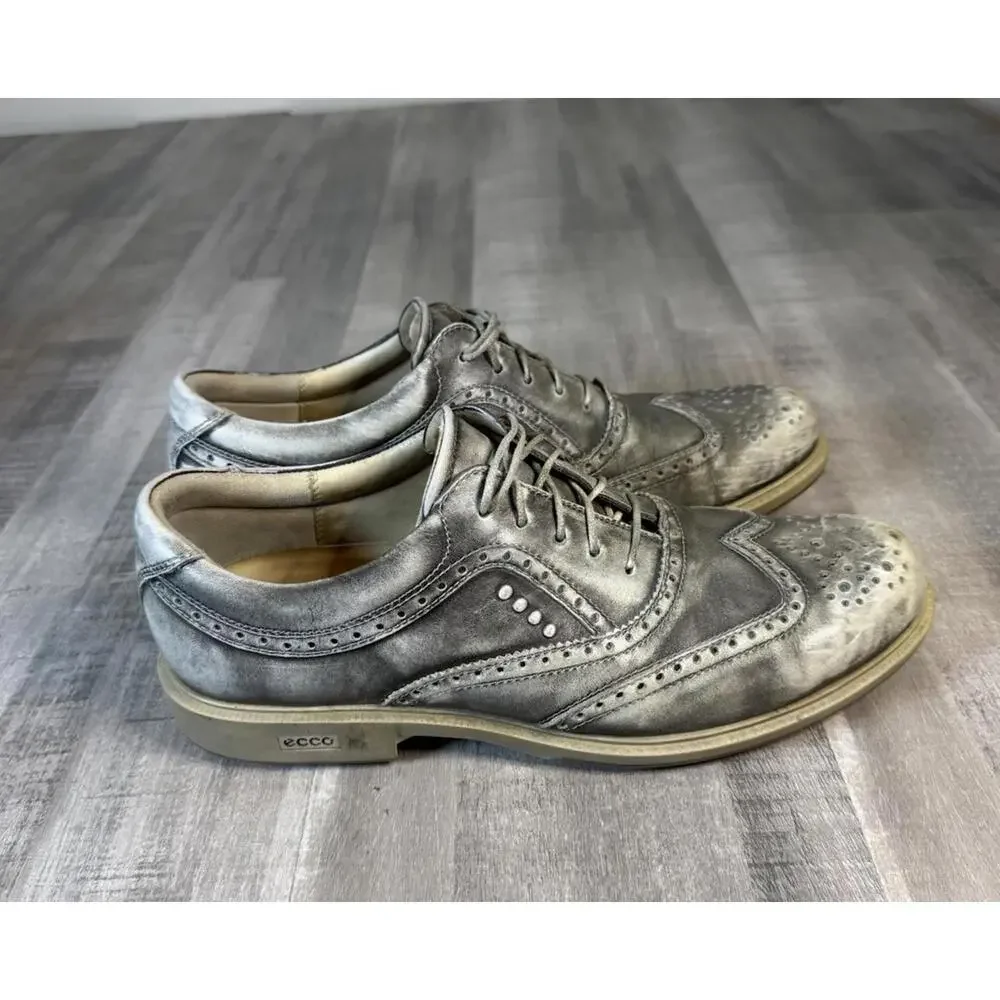 Ecco Tour Hybrid Wingtip Golf Shoes Men 43 EU 9-9.5 US Silver Leather Hydromax‎